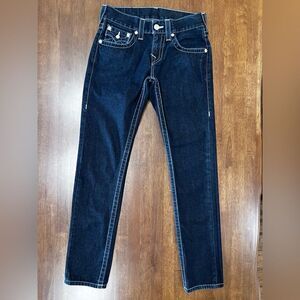 True Religion Jennie Big T Skinny Jeans Dark Wash Curvy Fit Flap Pockets Sz 28